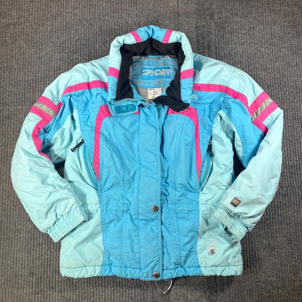 Spyder XT Ski Jacket Blue Pink Colorblock Insulated Hooded Winter Coat